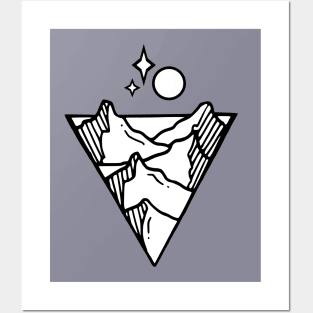 Hand Drawn Mountains & Stars Logo Posters and Art